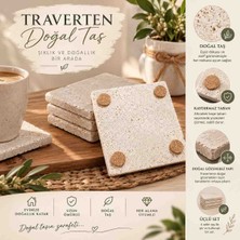 Dahlia 4'lü Traverten Bardak Altlığı Seti 10x10 cm Doğal Taş