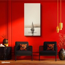 Tablofest Dikey Panoramik Kanvas Tablo Yelkenli ve Deniz Minimalist Manzara Tablosu Salon Yatak Duvar Dekoru