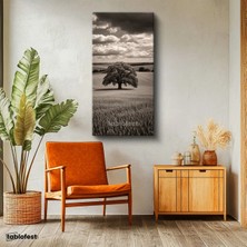 Tablofest Dikey Panoramik Kanvas Tablo Tek Başına Ağaç ve Tarla Manzara Tablosu Salon Yatak Odası Duvar Dekoru