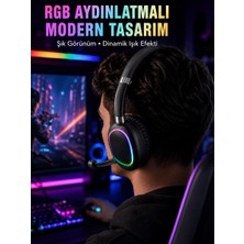 Rgb Işıklı Bluetooth Mikrofonlu Kulaklık Uzun Süreli Kullanım Type-C Şarjlı Midastech