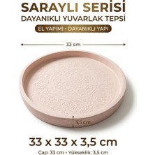 Art By Aslı Saraylı Serisi El Yapımı Dayanıklı Yuvarlak Tepsi 33X33 cm (Sunum Tepsisi - Çay ve Kahve Tepsisi)