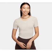 Nike Sportswear Chill Knit Yuvarlak Sırtlı Kısa Kollu Mini Fitilli Krem Kadın T-Shirt FN3664-104