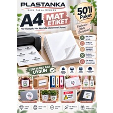 Plastanka 50’li A4 Mat Etiket Kağıdı Kendinden Yapışkanlı Kesimsiz Lazer ve Mürekkep Püskürtmeli Yazıcı Uyumlu