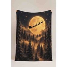 Luvis Store Christmas Night Dolunay ve Uçan Geyikler Yılbaşı Desenli Çok Amaçlı Polar Battaniye & Örtü