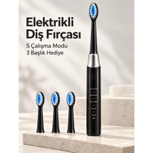 Belirtilmemiş Hassas ve Masaj Modlu Siyah Elektrikli Diş Fırçası USB Şarjlı 3 Başlık Hediyeli