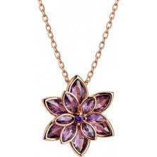 Ed Caesar 925 Ayar Gümüş Rose Mor Taşlı Lotus Kolye