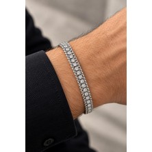 Valmont Beyaz Kristal Taşlı Zincir Model 18+5 cm Ayarlanabilir Gümüş Renk Erkek Çelik Bileklik