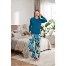 Lissa Butik Premium Koleksiyon Şık Tasarım Desenli Geniş Paçalı Yumuşak Dokulu Viskon Kumaş 2'li Pijama