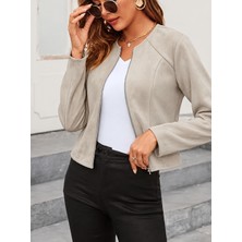Lissa Butik Moda Kadın Uzun Kollu Yuvarlak Yakalı Önden Fermuarlı Süet Ceket Wear