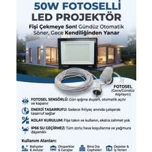 İNWATT 50W Fotoselli LED Projektör 5 Metre Kablolu Seyyar Gece Gündüz Sensörlü Dış Mekan Aydınlatma / Su Geçirmez