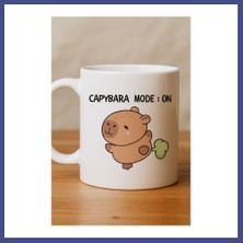 Canbia Capybara Mode On Yazılı Komik Tasarım Kupa Model 238 Sevimli Baskılı Seramik Kahve Kupası Kahy