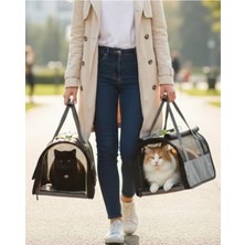 Şanal Kedi ve Köpek Taşıma Çantası, Gri Renk, 45X25X26 cm Boyutunda