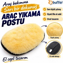 Hace Bazaar  Sarı El Cepli Araç Yıkama ve Parlatma Postu, Siyah File Cepli Oval Oto Temizlik Eldiveni, Tüyl�