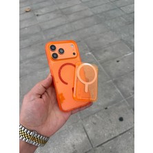 Madam Case Apple iPhone 17 Pro Uyumlu Turuncu Glitter Card Simli Kartlıklı Magsafe Özellikli Silikon Kılıf