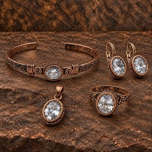 Zaa Beyaz Oval Zirkon Bakır Set