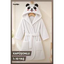 Papillon Minik Panda Figürlü Kapüşonlu Çocuk Bornozu Pamuklu Havlu 1-2 Yaş