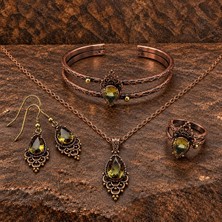 Zaa Zültanit Taşlı Damla Model Bakır Set