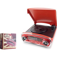 Hace Bazaar Nostaljik Pikap 3 Devir Fm Radyo Bluetooth USB Kayıt Aux Hoparlör Kırmızı RTB03