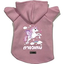 Kedi ve Köpekler Için Pembe Unicorn Desenli Kapşonlu Polar Sweatshirt