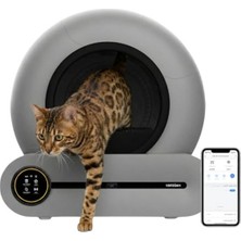 Gri Renkli Akıllı Otomatik Kedi Tuvaleti, 65LT Hazne Kapasitesi