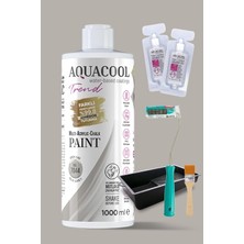 Royal Rain Store Akrilik Hobi Boyama Seti 1000 Ml, 2 Adet Katalizör, Kadife Rulo 10 Cm, Boyacı Tavası, Ipek Fırça 7044 Ipek Gri