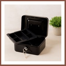 Bezos Anahtarlı Metal Para Kutusu 15X12X8 cm - 6 Bölmeli Taşıma Kulplu Dry