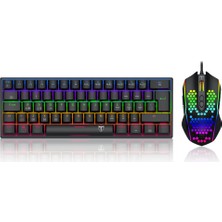 T-Dagger T-TGS008-LIT, Maın Force Lıte, USB Kablolu, Türkçe Q, Rainbow Backlight, Red Mekanik Switch, 68 Tuşlu, Gaming Klavye ve Rgb, 10.000DPI, Kablolu Mouse Set