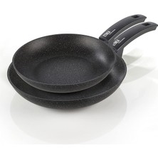 Happy Trend Etnea Kızartma Tavası Seti 24-28, Alüminyum, Siyah - Taş Görünümlü, 24-28 cm