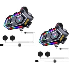 2 Adet Y20 Max Telsiz Özellikli 5.3 Motosiklet Kask Kulaklık Intercom Rgb Motorsiklet Interkom