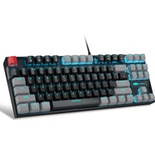 Happy Trend Kırmızı Anahtarlı% 75 Mekanik Oyun Klavyesi, LED Mavi Arkadan Aydınlatmalı Klavye, Windows Dizüstü Bilgisayar Pc Gamer Için 87 Tuşlu Kompakt Tkl Kablolu Bilgisayar Klavyesi - Siyah/gri
