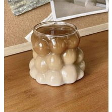 Happy Trend Isıya Dayanıklı Borosilikat Bardak Kahve ve Sunum Bardağı Buble Üzümlü Model Şeritli Model Kahve Sunum Bardağı (Üzüm Desen, 2)