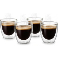 Happy Trend Çift Katmanlı Espresso Cam Bardak Seti 4'lü 80 ml | Borosilikat Cam, Isı Yalıtımlı Double Wall Tasarım | Espresso, Ristretto ve Macchiato Için Şeffaf Kahve Bardağı