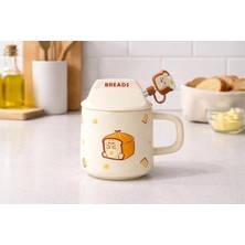 Happy Trend Happyday Panda Figürlü Kapaklı Seramik Mug 300ML Kahve Kupası Kaşıklı Tasarım Kupa Ofis Masaüstü Kahve Bardağı Kapaklı Kupa Latte Çay Dekoratif Kahve Kupası Sevimli Kupa | Breads