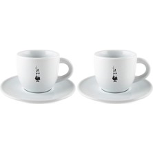 Happy Trend - Moka Kahve Fincanı ve Tabağı - 80ML - Bialetti Ikonik Bıyıklı Adam Desenli - Porselen (2 Paketi)