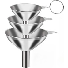 Happy Trend Paslanmaz Çelik Mini Huni Seti (3'lü) - 7.5 Cm, 5.5 Cm, 4.5 cm Dar Ağızlı Sıvı ve Baharat Hunisi, Tutucu Halkalı Mutfak ve Şişe Aktarma Seti