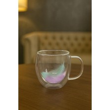 Happy Trend Çift Cidarlı Cam Kulplu Tüylü Kupa Bardak 250 ml