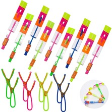 Happy Trend LED Işıklı Uçan Sapan, 12 Fırlatıcı + 12 LED Helikopter, Çocuk Malzemeleri (24 Adet)