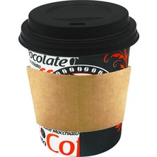 Happy Trend Tedarik 8 Oz Siyah Kapaklı Tutamaçlı Karton Bardak Latte Kahve Kağıt Bardak Sleeve 250 ml - 100'LÜ