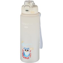 Happy Trend 800ML Sevimli Hayvanlar Desenli Pipetli/pipetsiz Kullanım Polikarbon Su Matarası (Beyaz)