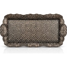 Happy Trend Osmanlı Motifli Küçük Metal Servis Tepsisi – Dekoratif Sunum Tepsisi, 36 x 18 Cm, 306 G (Antik Siyah)