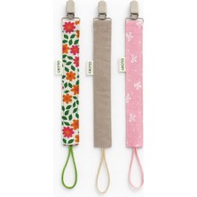 TemmuzX 3lü Set Emzik Askısı Fiyonk Desen Kahverengi Çiçek Desen