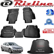 TemmuzX Opel Astra H 3D Paspas + 3D Bagaj Havuzu Sedan 2007 ile Uyumlu -2018 Arası Siyah Set
