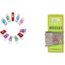 TemmuzX Dikiş Nakış Plastik Klips Tutucu Mandal (Renkli 10 Adet)- Dali Ev Tipi Makine Iğnesi 14/90 10 Adet
