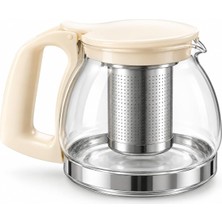 TemmuzX Süzgeçli Borosilikat Cam Demlik – Paslanmaz Çelik Filtreli, Ergonomik Kulplu Bitki Çayı & Yaprak Çay Demliği 700 ml (Krem)