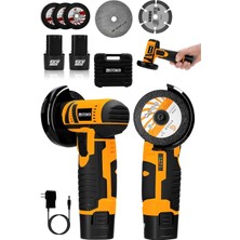 TemmuzX 12V 2 Ah Çift Akülü Mini Avuç Içi Spirali ve Şarjlı Avuç Taşlama Makinesi Turuncu