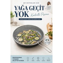 TemmuzX Endüstriyel 25 cm Tava Yağ Sıçratmaz Kapak Titanyum 5 mm Çerçeveli Profesyonel Şef Tipi 18/10 304 Paslanmaz Çelik 723687