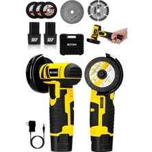 TemmuzX 12V 2 Ah Çift Akülü Mini Avuç Içi Spirali ve Şarjlı Avuç Taşlama Makinesi Sarı