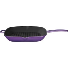 TemmuzX Cookware Izgara Tavası, Entegre Metal Kulplar, Ölçüler 28 x 28 Cm, Dökme Demir, Lila, 28 cm