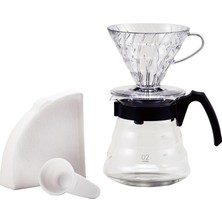 TemmuzX Craft Kit V60 Cam Kahve Servisi Sunuculu Plastik Damlatıcı, Ölçüm Kaşığı ve Filtreli, Borosilikat, Siyah, Boyut 2