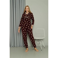 Liyuza Polar Kadın Kapşonlu Pijama Takımı Bordo